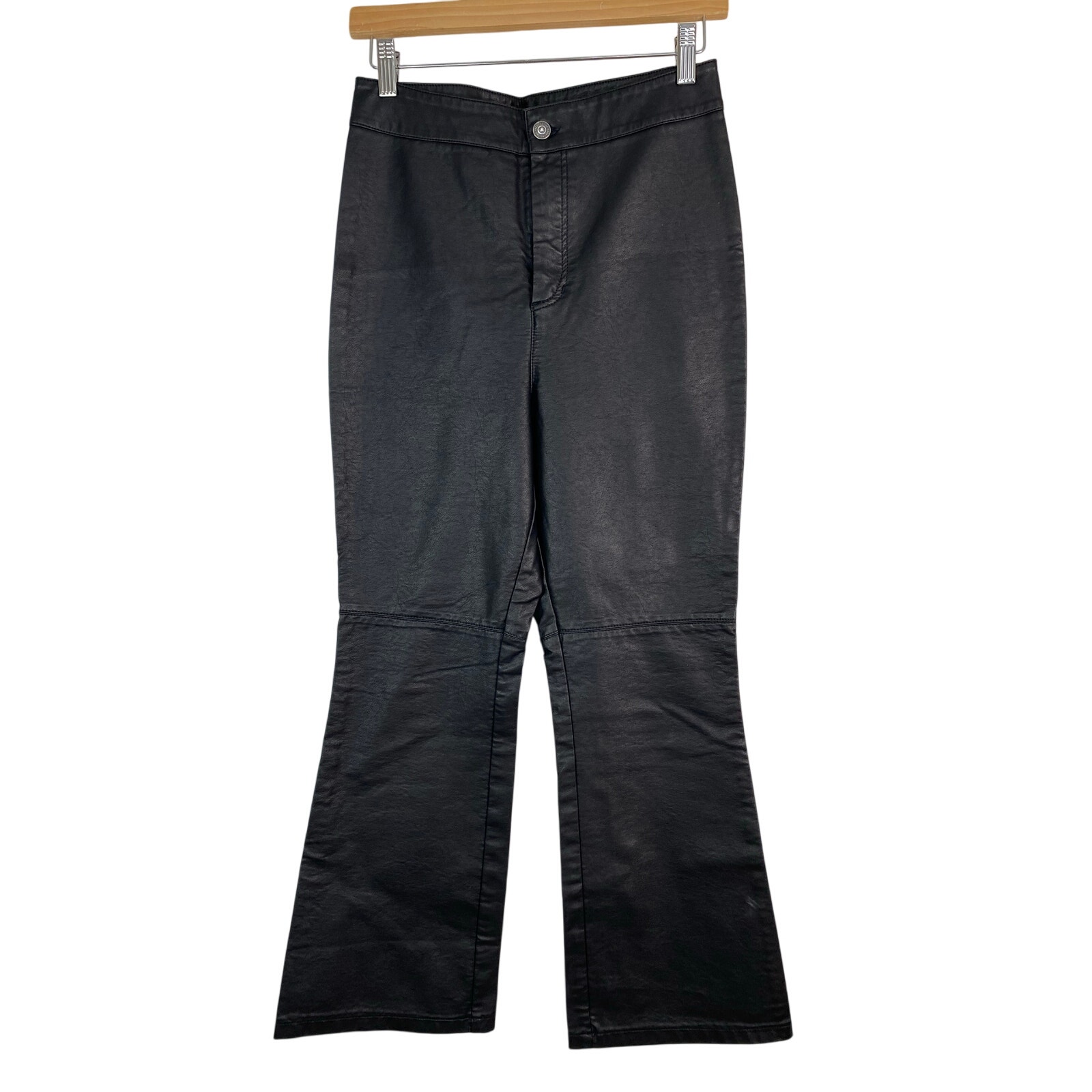 Free People Women's 6 Black Vegan Faux Leather Flared High Rise Pants *